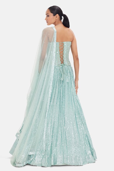 Basanti Kapde aur Koffee Aquamarine Dream Corset Lehenga Set 