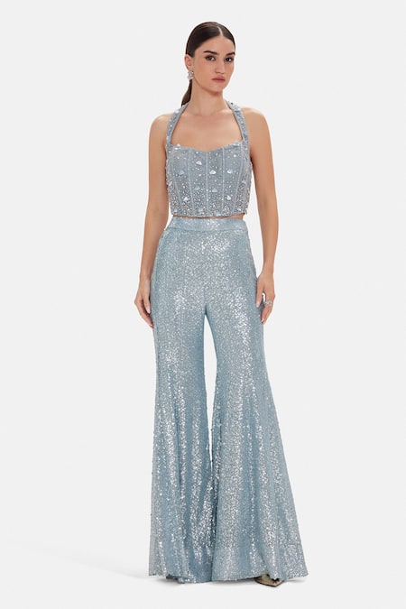 Basanti Kapde aur Koffee Electric Indigo Corset & Sharara Set 