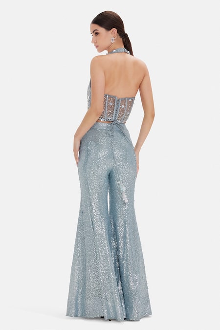 Basanti Kapde aur Koffee Electric Indigo Corset & Sharara Set 