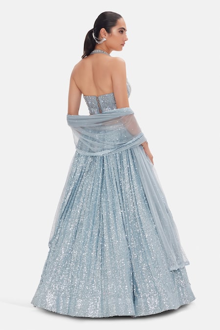 Basanti Kapde aur Koffee Ice Comet Georgette Corset Lehenga Set with Dupatta 