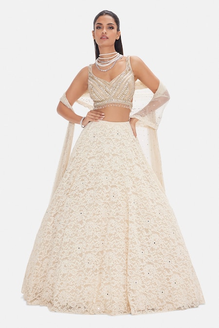 Basanti Kapde aur Koffee Ivory Nymph Lehenga Set 
