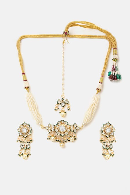 Shop_Ruby Raang_Gold Plated Pearls, Stones Kundan Embellished Choker Set 