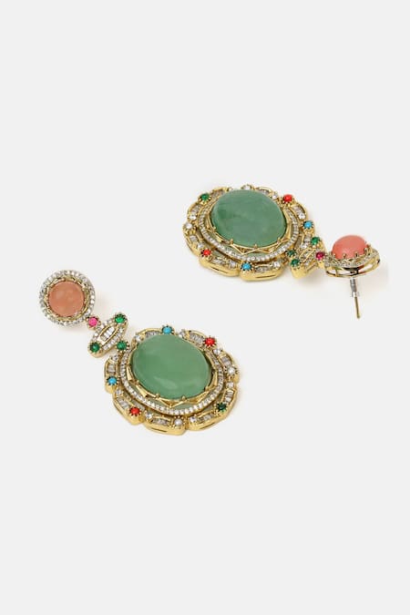 Buy_Ruby Raang_Green Beads, Pearls, Stones, Crystals Kundan Studded Pendant Necklace Set _Online_at_Aza_Fashions