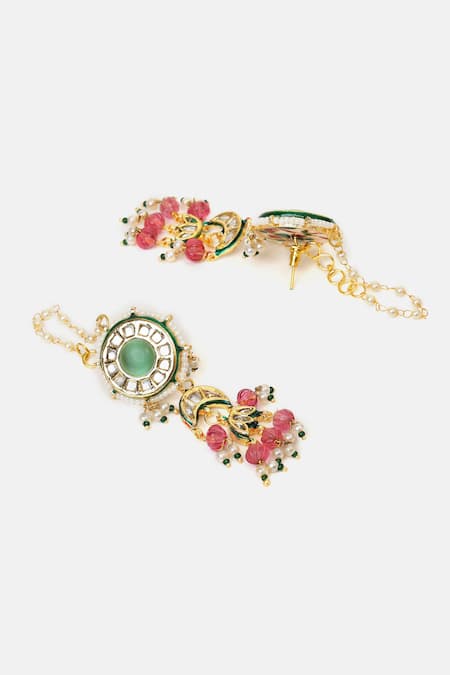 Ruby Raang_Multi Color Beads, Pearls, Stones Kundan Embellished Necklace Set _Online_at_Aza_Fashions