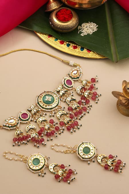 Ruby Raang Kundan Embellished Necklace Set 