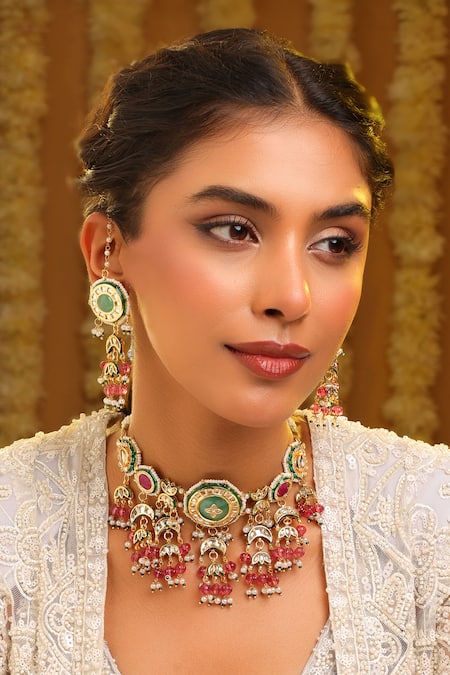Ruby Raang Kundan Embellished Necklace Set 