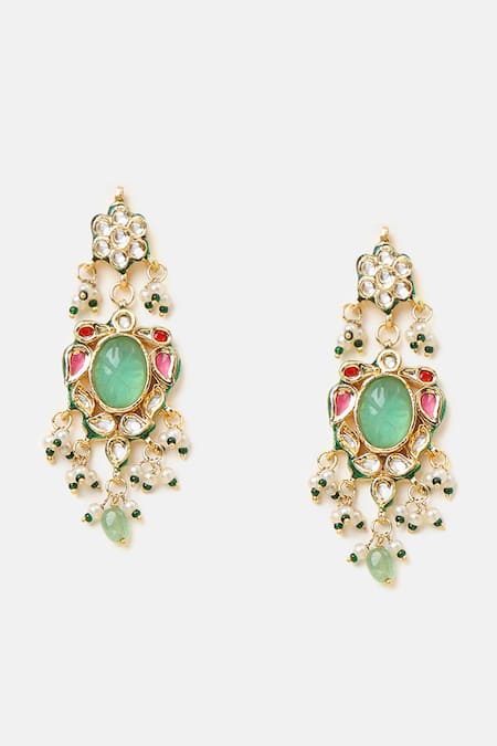 Ruby Raang_Multi Color Beads, Pearls, Stones Kundan Embellished Necklace Set _Online_at_Aza_Fashions