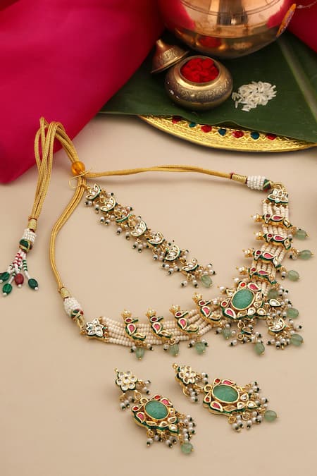 Ruby Raang Kundan Embellished Necklace Set 