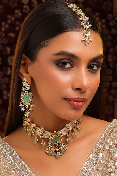 Ruby Raang Kundan Embellished Necklace Set 