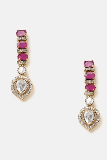 Ruby Raang_Pink Stones Kundan Embellished Necklace Set _Online_at_Aza_Fashions