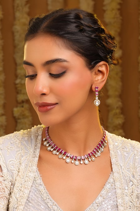 Ruby Raang Kundan Embellished Necklace Set 