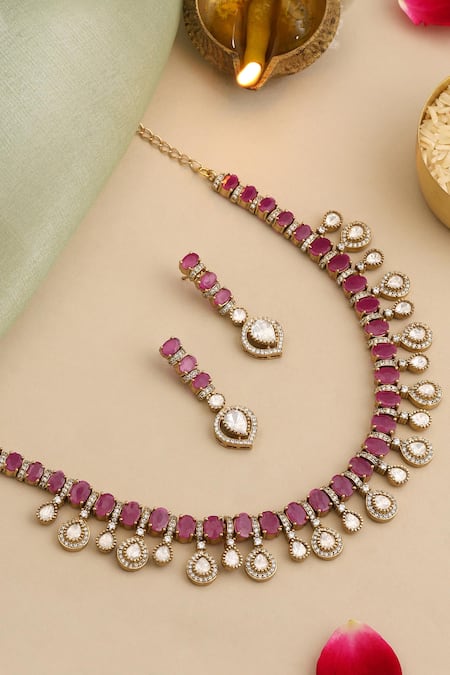Ruby Raang Kundan Embellished Necklace Set 