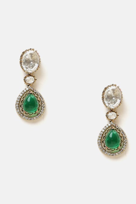 Buy_Ruby Raang_Green Stones, Pearls Kundan Studded Necklace Set _Online_at_Aza_Fashions