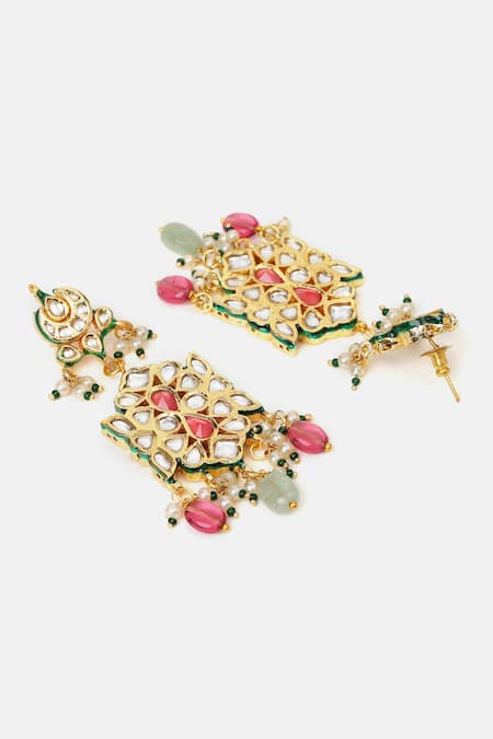 Shop_Ruby Raang_Gold Plated Pearls, Stones Kundan Embellished Choker Necklace Set 