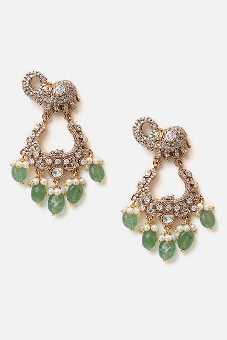 Buy_Ruby Raang_Gold Plated Pearls, Stones Kundan Embellished Pendant Necklace Set _Online_at_Aza_Fashions