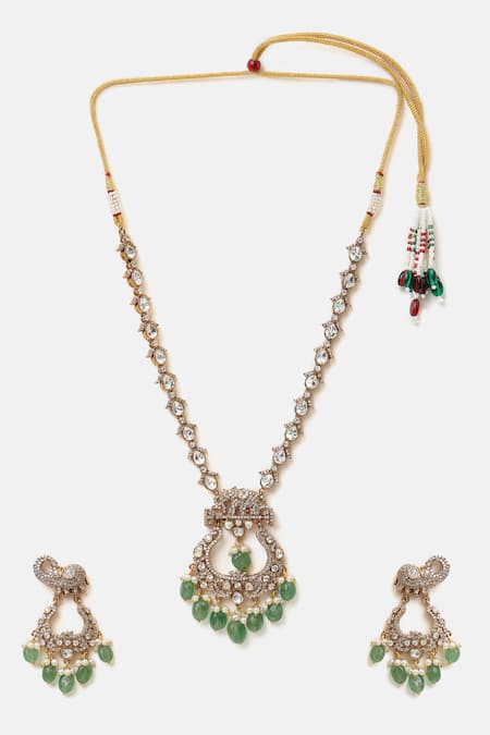 Buy_Ruby Raang_Gold Plated Pearls, Stones Kundan Embellished Pendant Necklace Set 