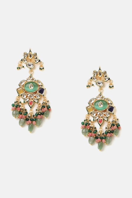 Ruby Raang_Pink Beads, Pearls, Stones, Crystals Kundan Embellished Pendant Necklace Set _Online_at_Aza_Fashions