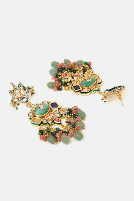 Buy_Ruby Raang_Pink Beads, Pearls, Stones, Crystals Kundan Embellished Pendant Necklace Set _Online_at_Aza_Fashions