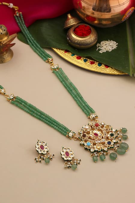 Ruby Raang Kundan Embellished Layered Pendant Necklace Set 