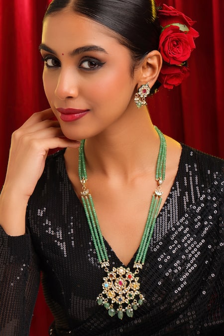 Ruby Raang Kundan Embellished Layered Pendant Necklace Set 