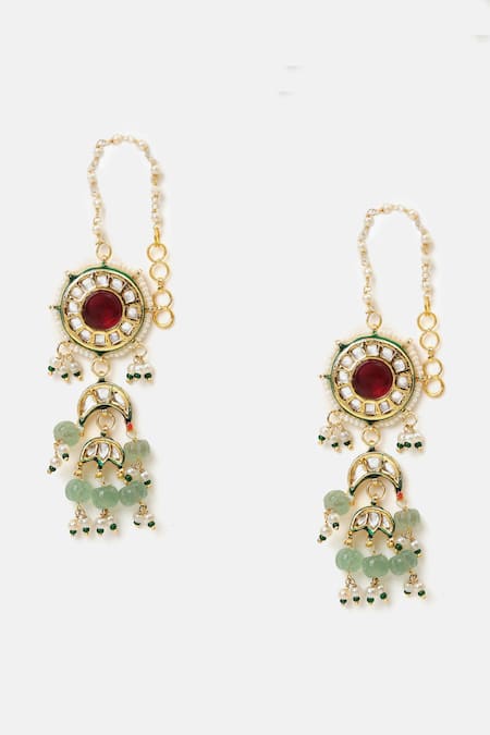 Ruby Raang_Gold Plated Beads, Pearls, Stones Kundan Embellished Choker Set _Online_at_Aza_Fashions