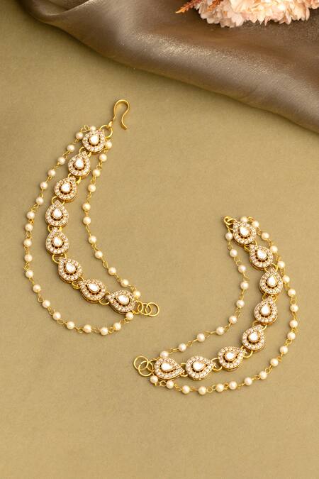 Ruby Raang Kundan Pearl Embellished Pair of Ear Chains 