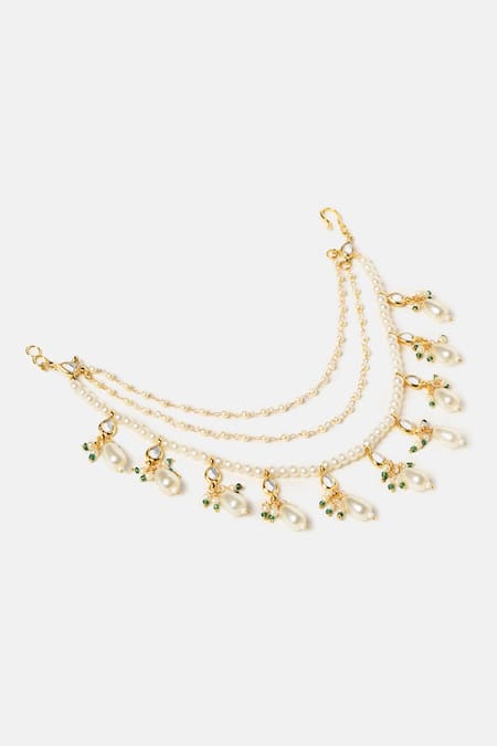 Ruby Raang_White Handmade Kundan Pearl Pair Of Chains _Online_at_Aza_Fashions