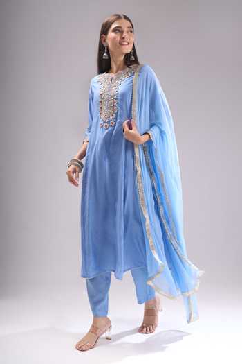 Buy_Samyukta Singhania_Sky Blue Chanderi Silk, Shantoon, Chiffon Gota Patti, Lace, Anarkali Suit Set_Online_at_Aza_Fashions