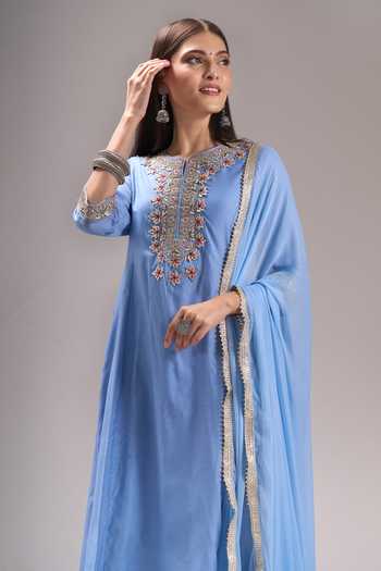 Shop_Samyukta Singhania_Sky Blue Chanderi Silk, Shantoon, Chiffon Gota Patti, Lace, Anarkali Suit Set_Online_at_Aza_Fashions