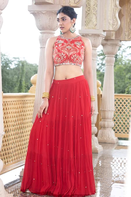 Sajeda A Lehry Amaaya Sleeveless Crop Top With Skirt 