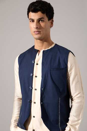 Shop_Son Of A Noble Snob_Blue Cotton Embroidery Dane Hand Bundi 