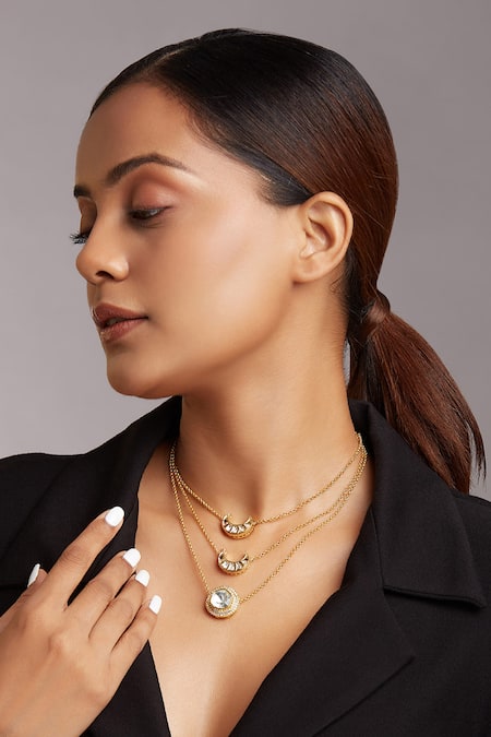 Joules by Radhika Hydro Moissanite Polki Studded Pendant Necklace 