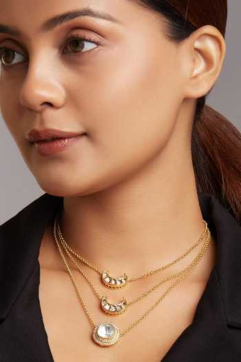 Joules by Radhika_Gold Plated Stones Hydro Moissanite Polki Studded Pendant Necklace_Online_at_Aza_Fashions