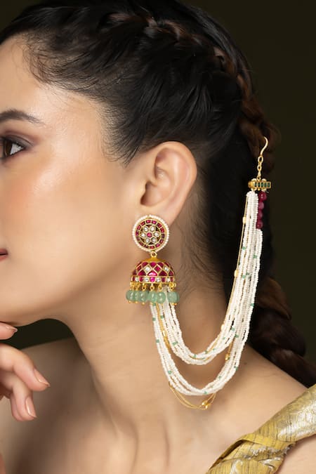 Joules by Radhika Royal Blossom Pearl Embellished Brass Kaan Chain 