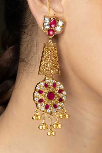 Joules by Radhika_Pink Beads, Stones Royal Blossom Kaan Chain Earrings _Online_at_Aza_Fashions