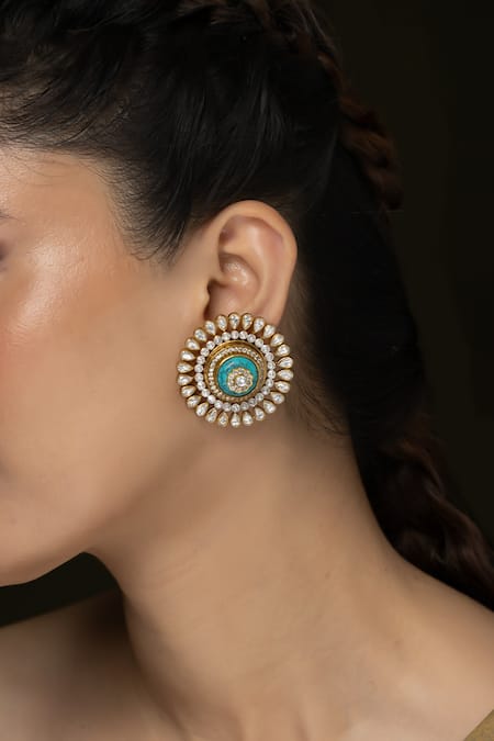 Joules by Radhika Aqua Centerpiece Stud Earrings 