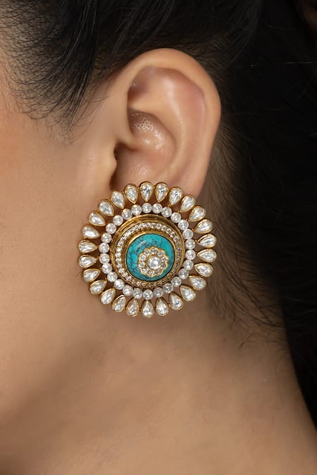 Joules by Radhika Aqua Centerpiece Stud Earrings 