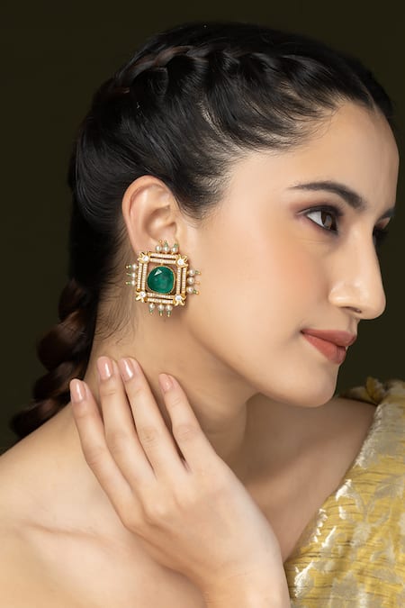 Joules by Radhika Emerald Square Shaped Studs 