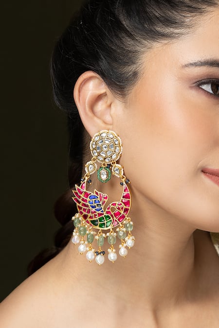 Joules by Radhika Enamel Peacock Embellished Danglers 