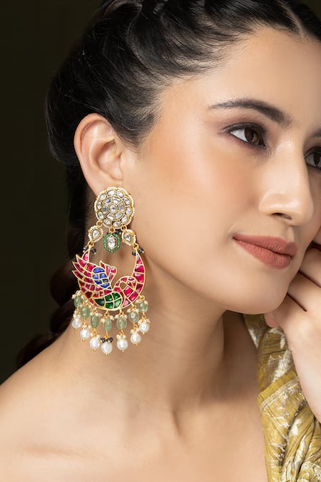 Joules by Radhika Enamel Peacock Embellished Danglers 