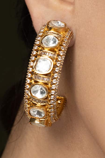 Joules by Radhika White Stones, Crystals Polki Embellished Halo Hoops Online at Aza Fashions Joules by Radhika_White Stones, Crystals Polki Embellished Halo Hoops _Online_at_Aza_Fashions