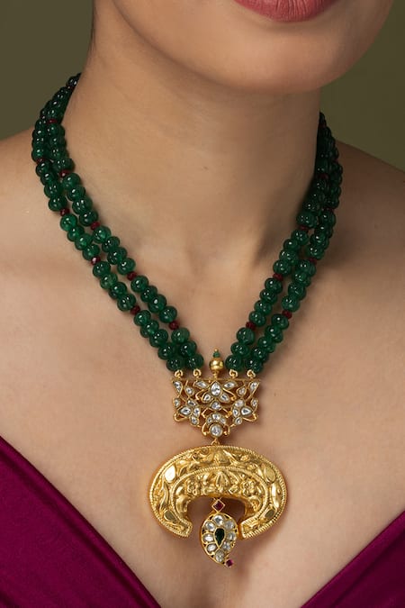 Joules by Radhika Mayura Green  Beaded Long Necklace 