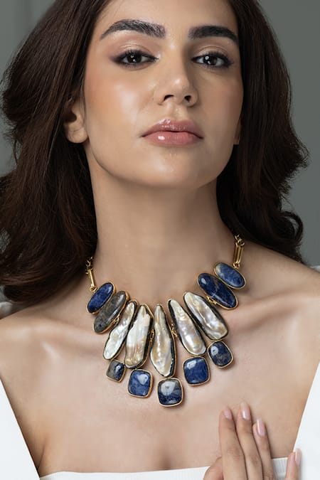 Joules by Radhika Intricate Pearl & Gemstone Embellished Necklace