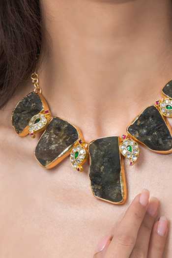 Joules by Radhika_Gold Plated Stones Smoky Quartz Slice Necklace _Online_at_Aza_Fashions