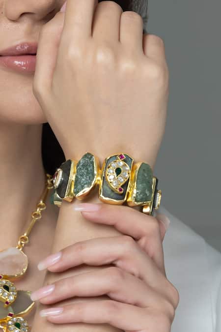 Joules by Radhika Artisan Raw Green Stone Bracelet 