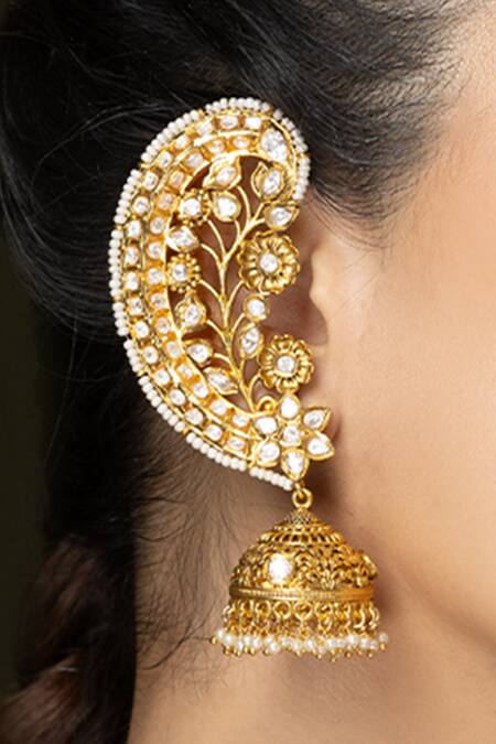 Joules by Radhika Gold Plated Pearls, Stones Paisley Shaped Cuff Earrings - Set Of 2 Online at Aza Fashions Joules by Radhika_Gold Plated Pearls, Stones Paisley Shaped Cuff Earrings - Set Of 2 _Online_at_Aza_Fashions