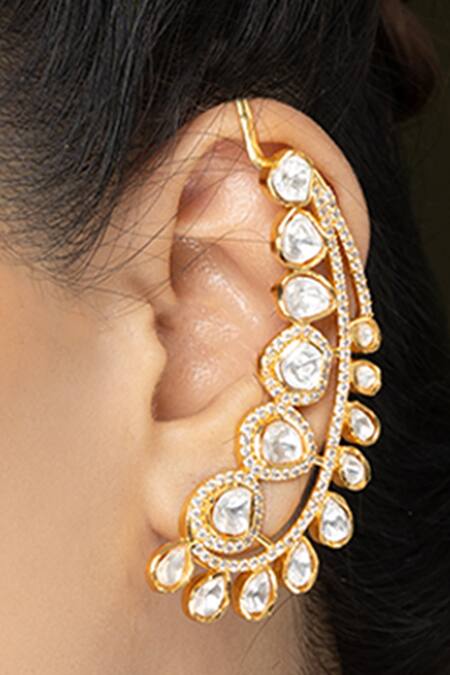 Joules by Radhika Gold Plated Stones Polki Embellished Climber Ear Cuffs - Set Of 2 Online at Aza Fashions Joules by Radhika_Gold Plated Stones Polki Embellished Climber Ear Cuffs - Set Of 2 _Online_at_Aza_Fashions