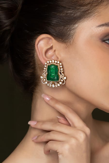 Joules by Radhika Green Carved Jade Stud Earrings 