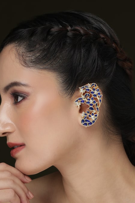 Joules by Radhika Indigo Bloom Hoop Ear Cuffs - Set of 2 