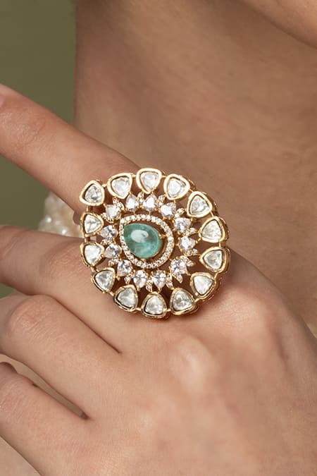 Joules by Radhika Mint Emerald & White Stone Cluster Ring 